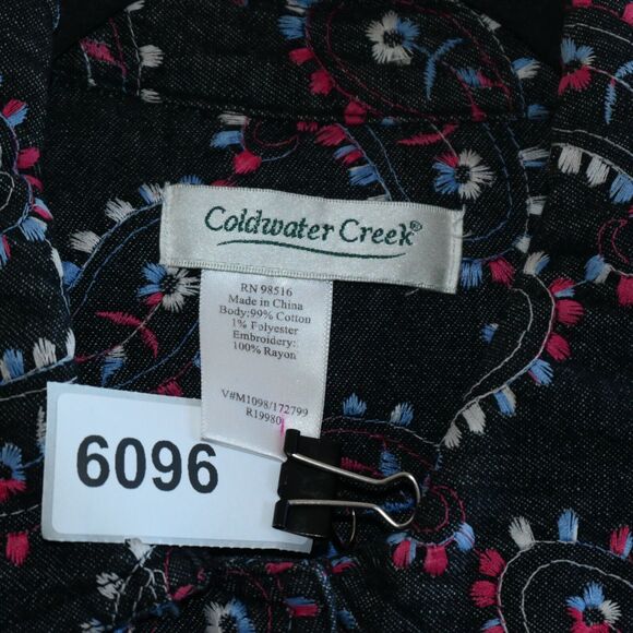 Coldwater Creek Denim Blazer Women Large Dark Gray Embroidered Boho Artsy Jacket - Picture 9 of 9